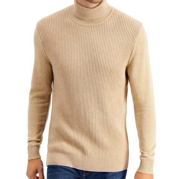 Club Room Mens Textured Cotton Turtleneck Sweater Tan - Picture 1 of 11